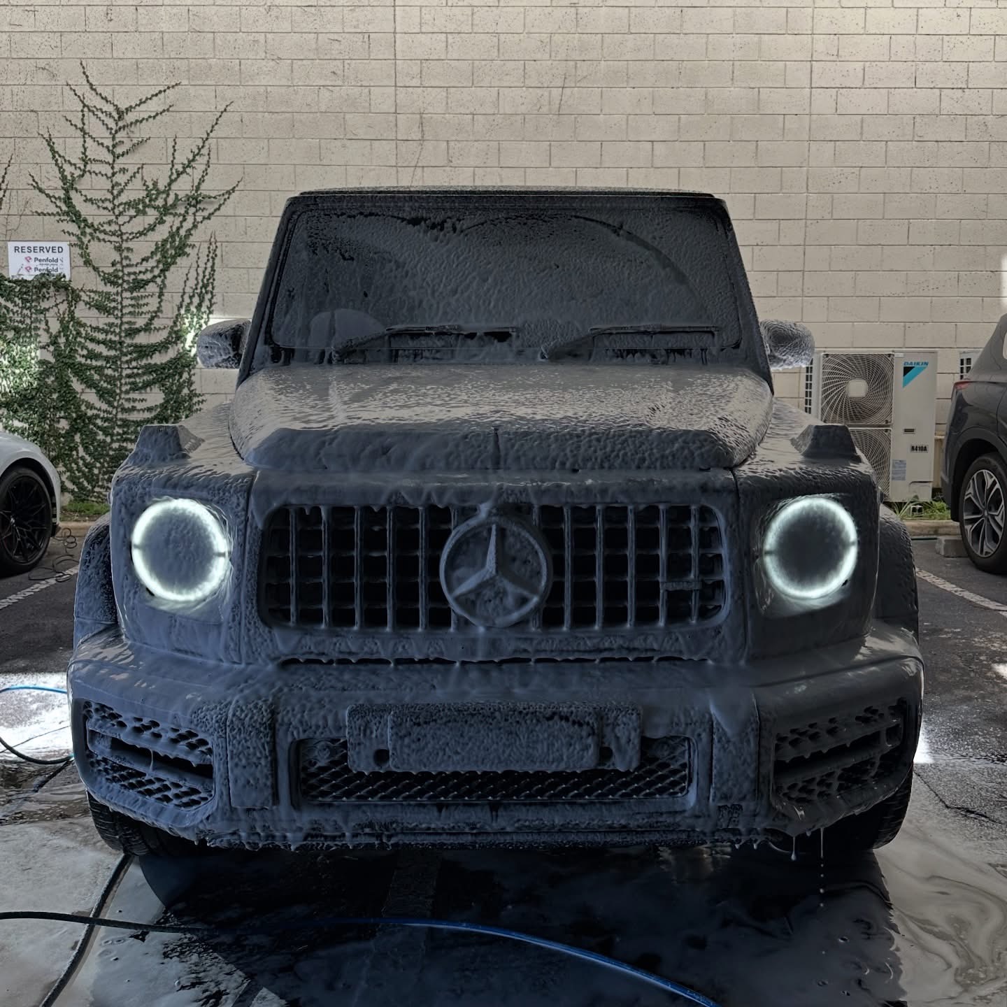 Mercedes G-Class covered in snow foam